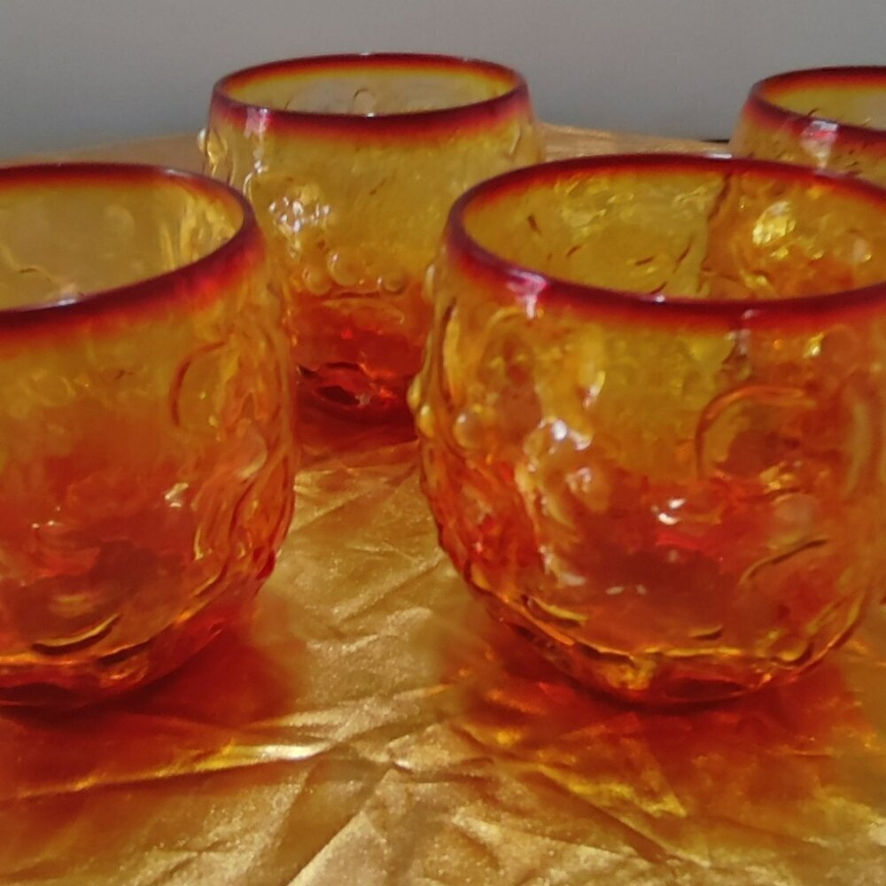 Amberina Roly Poly Bryce El Rancho Flame Glass 3.25"tall,  3.5"middle 3"rim Rare